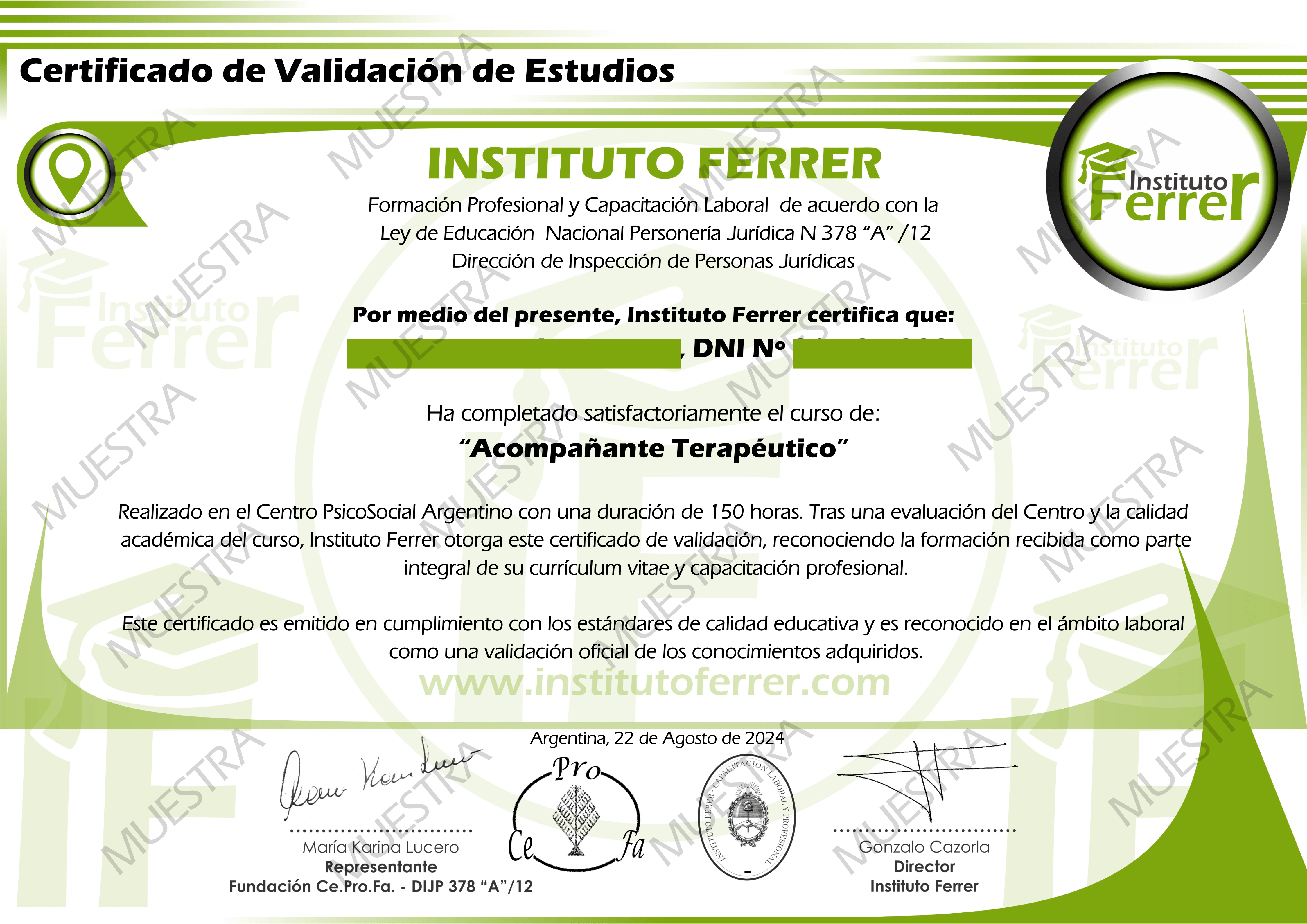 Muestra Certificado Validación