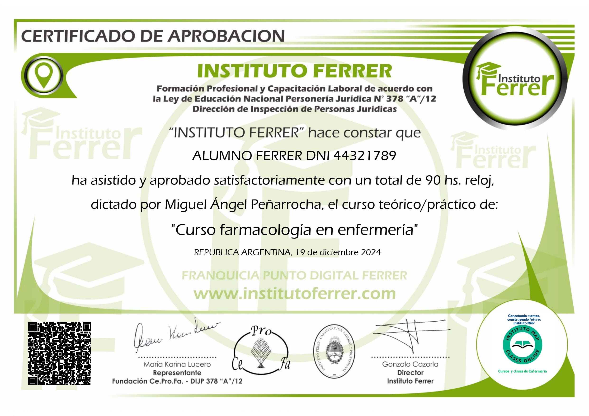 Certificado emitido a través de un centro asociado