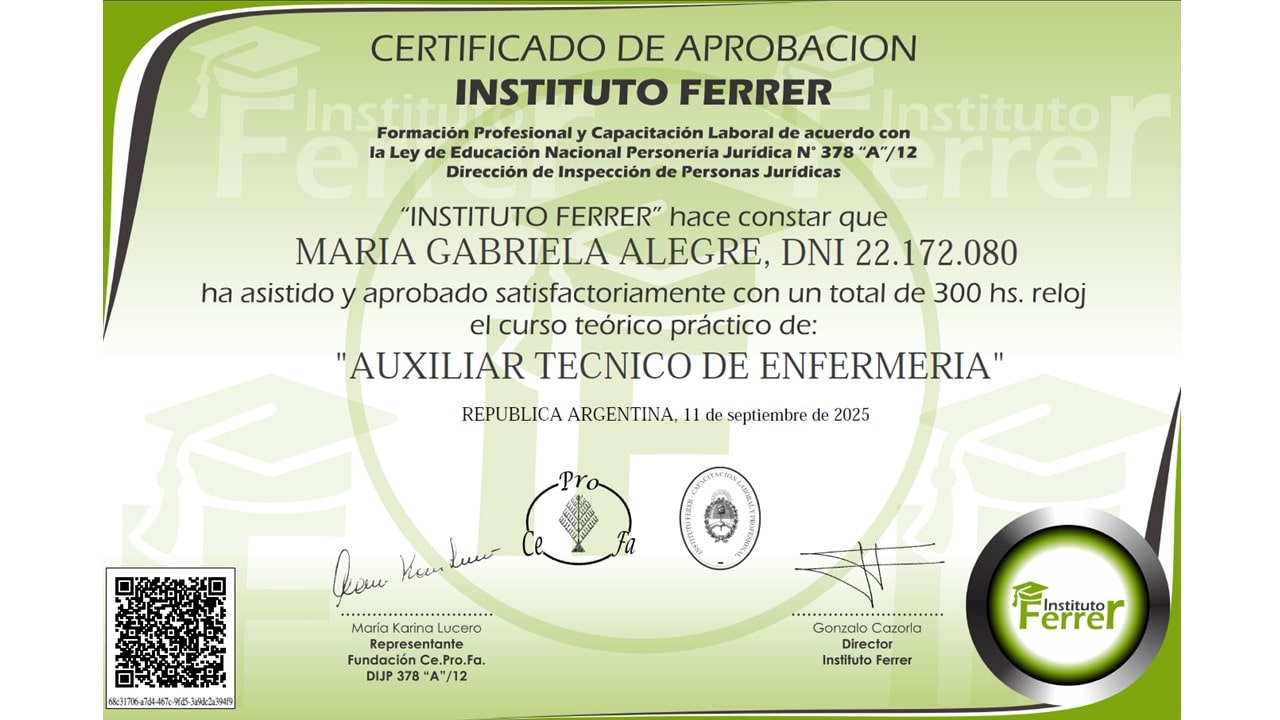 Certificado oficial emitido directamente por Instituto Ferrer