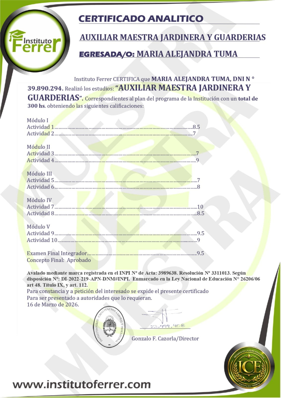 Certificado Analítico
