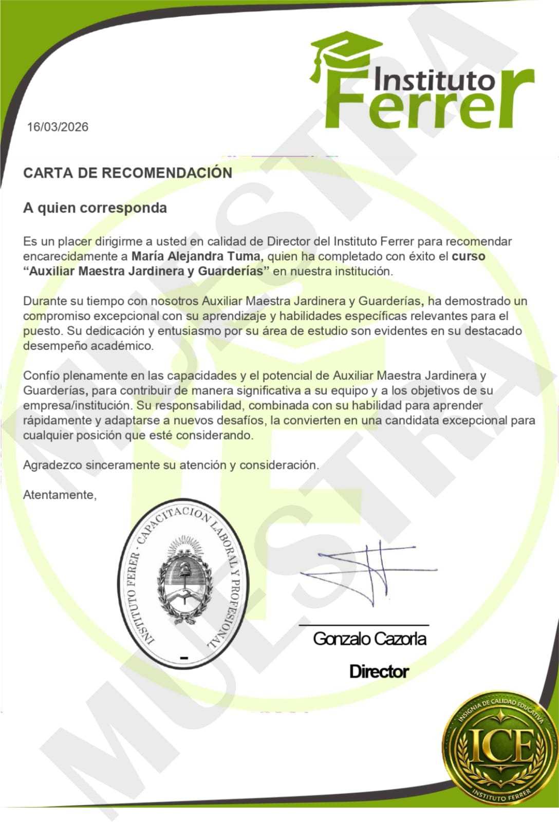 Carta de Recomendación