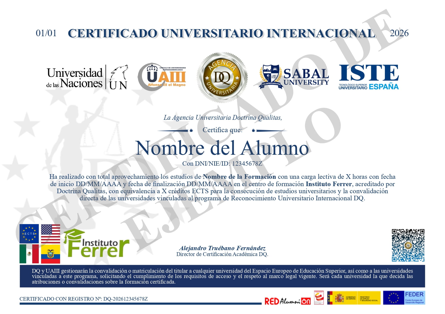 Modelo de Certificado Universitario Internacional - Instituto Ferrer