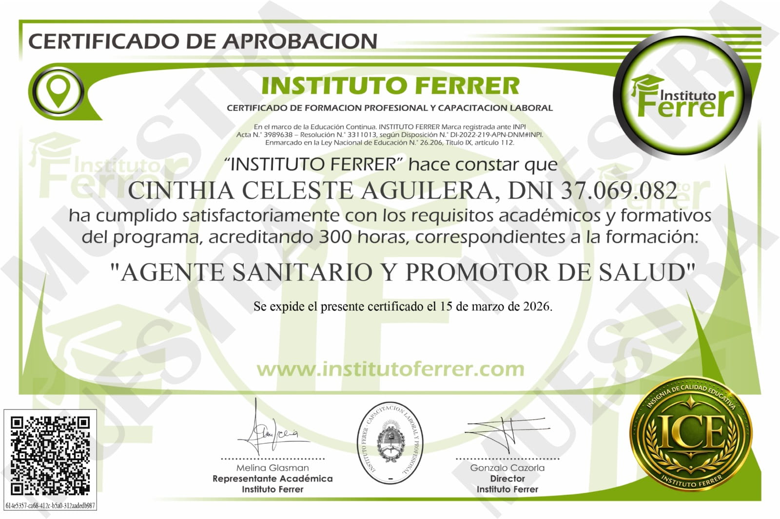 Certificado oficial emitido directamente por Instituto Ferrer