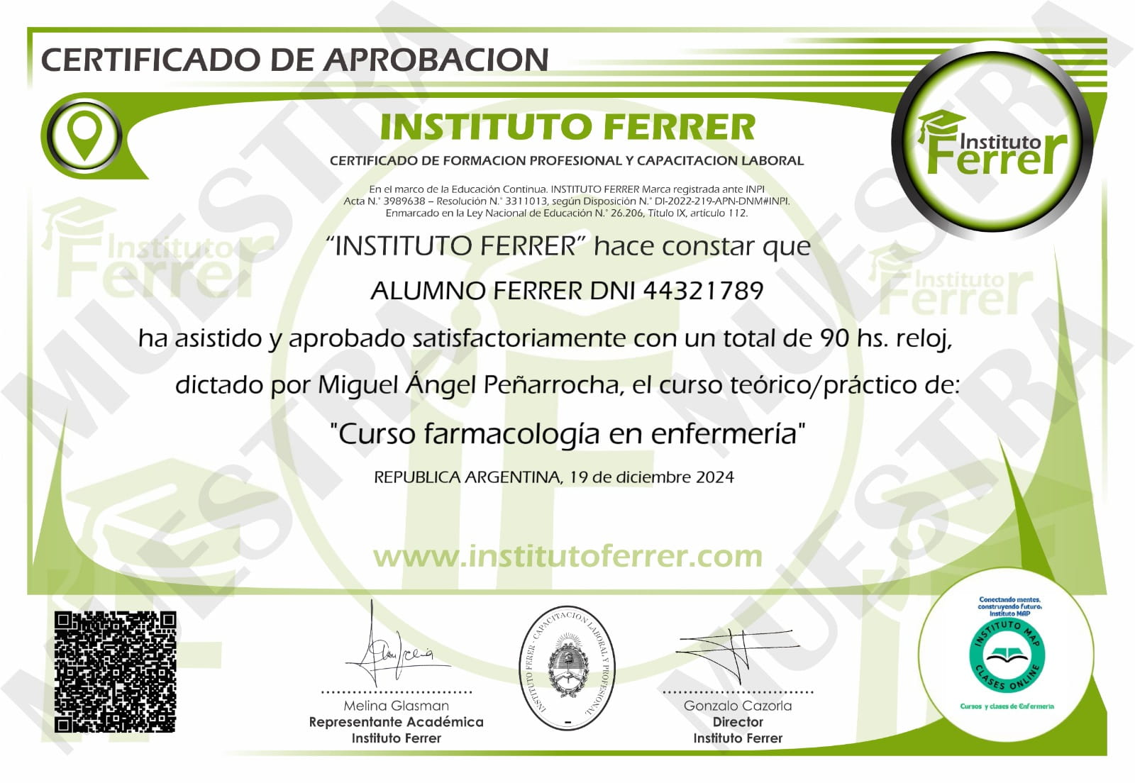 Certificado emitido a través de un centro asociado