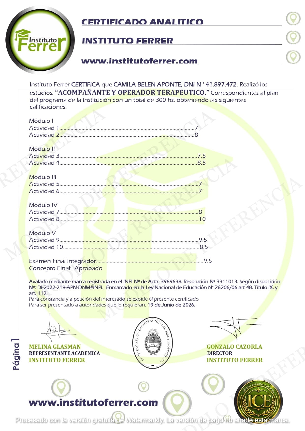 Certificado Analítico